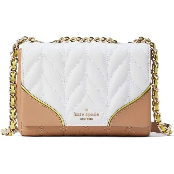 Kate Spade Tan White Yellow Briar Lane Quilted Mini Emelyn Purse Bag - Picture 16 of 16